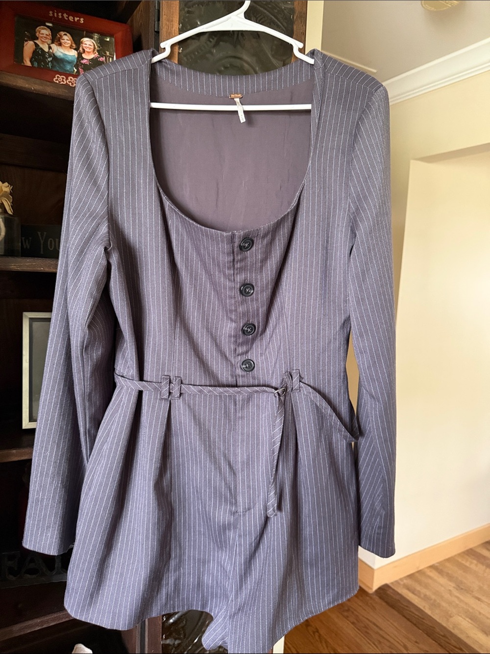 Free People Charcoal Pinstripe Long-Sleeve Scoop Dress